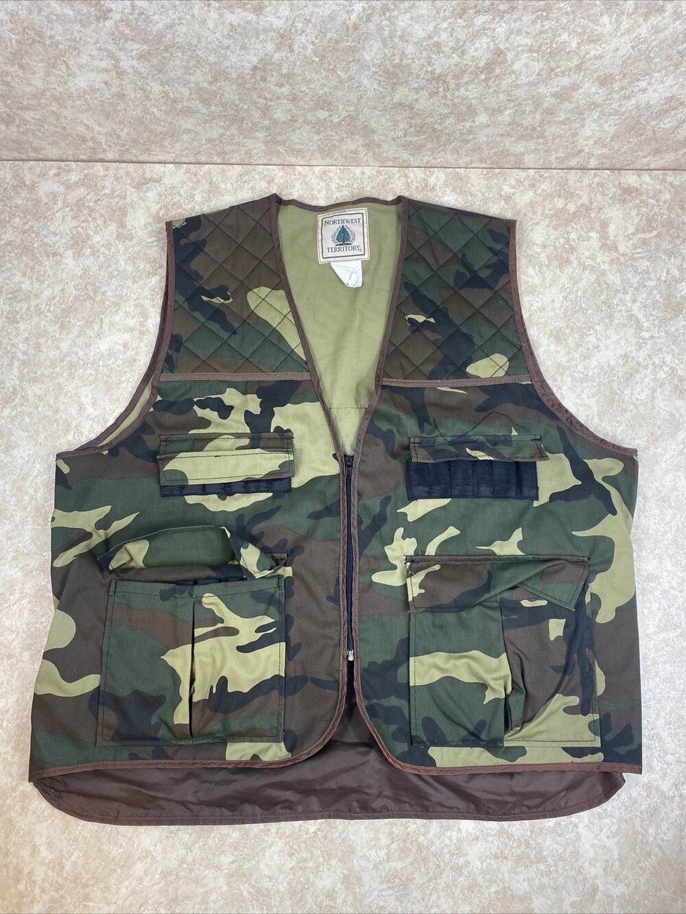 NORTHWEST TERRITORY Hunting Vest Men's XL Woodland Camo Outdoor Fishing Hunting